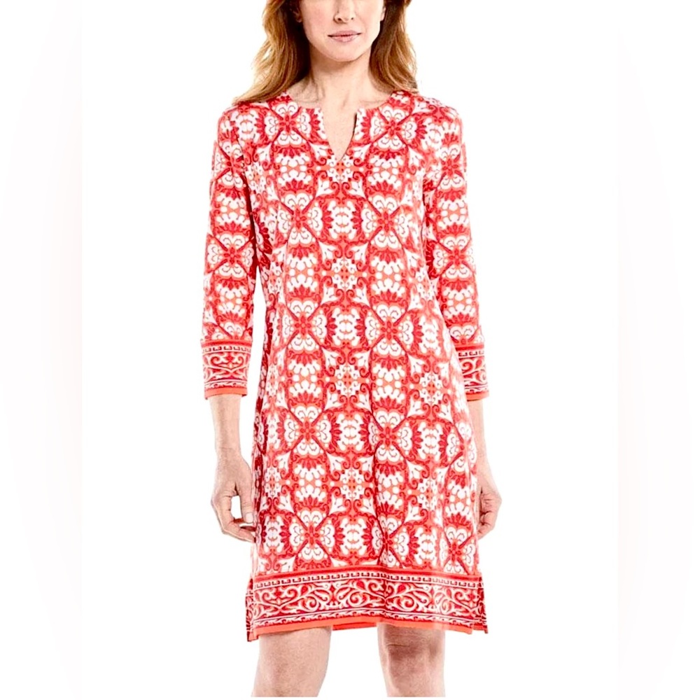 Coolibar Dress NWT Womens Size Medium Red White Oceanside Tunic UPF 50+